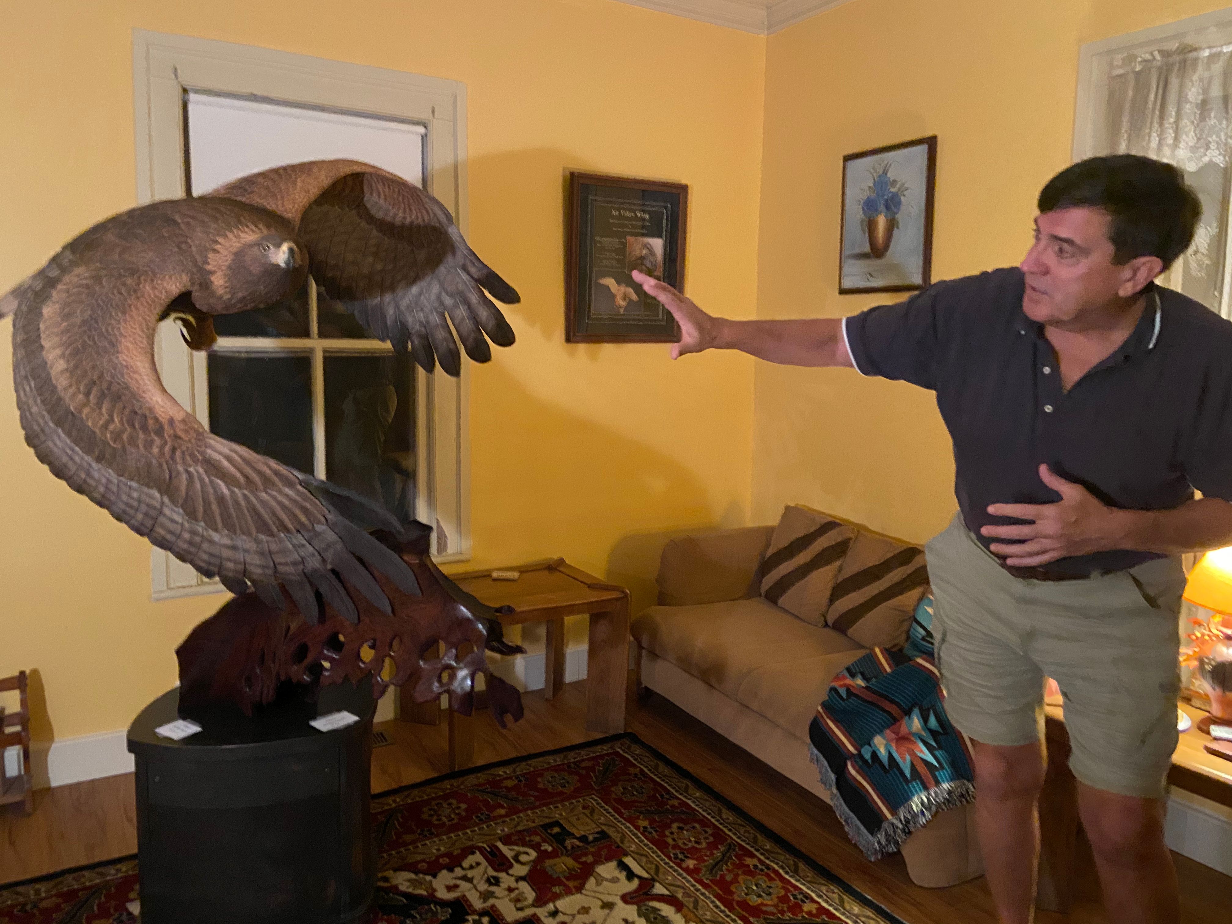 Jeff Demarest with large-scale Golden Eagle sculpture
